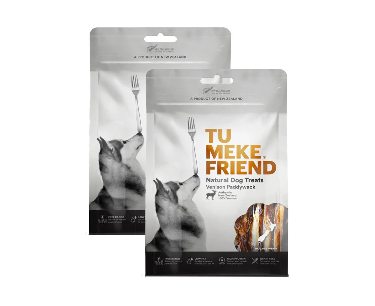 2x Tu Meke Friend 100g Air-Dried Natural Dog Treats Venison Paddywack Pet Food