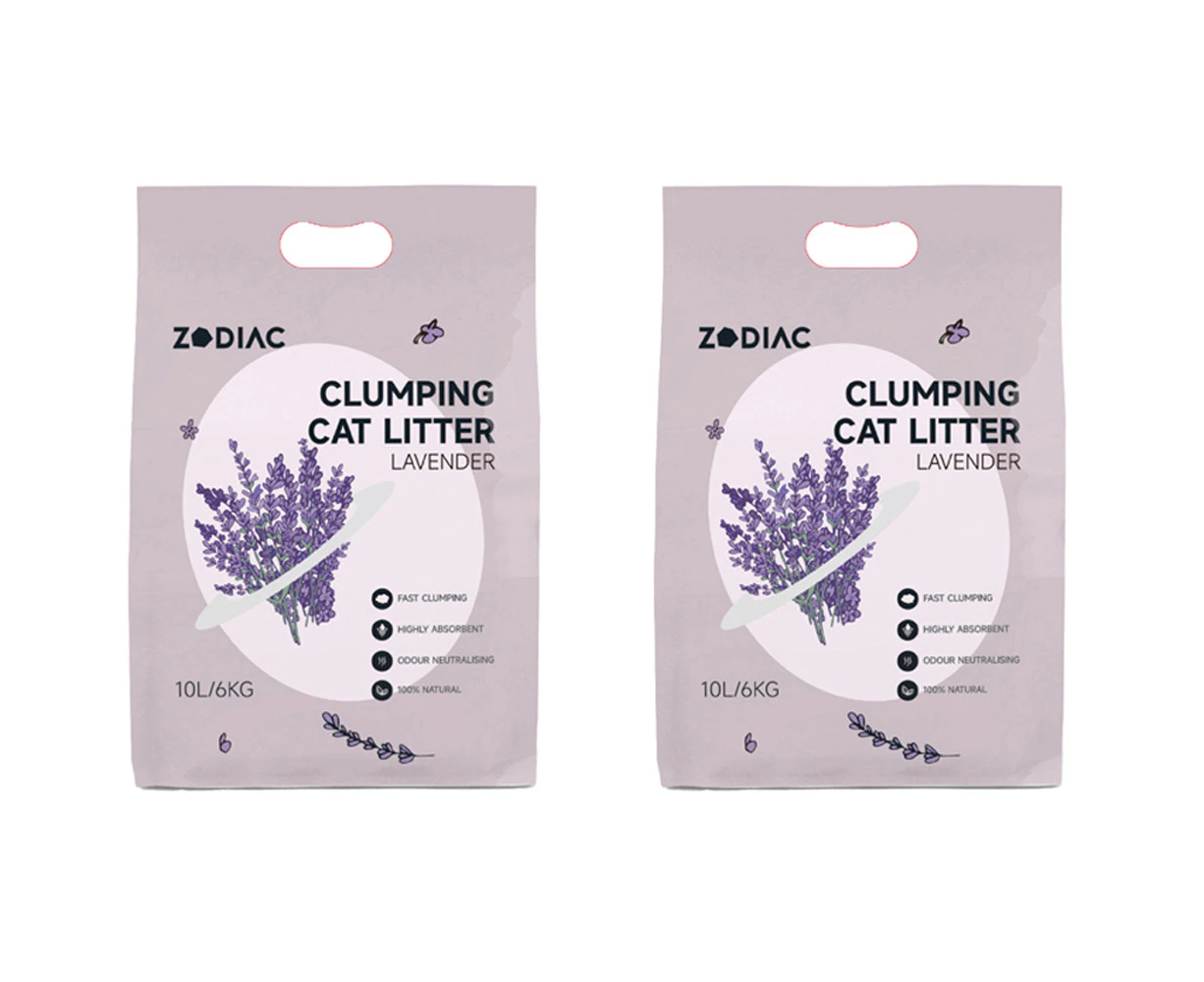 2x Zodiac 10L/6kg Clumping Bentonite Clay Cat Litter Natural Absorbent Lavender