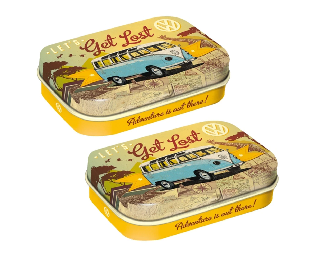 2x Nostalgic Art 6cm Metal Tin Mint VW Get Lost Fresh Breath Hard Candy Mints