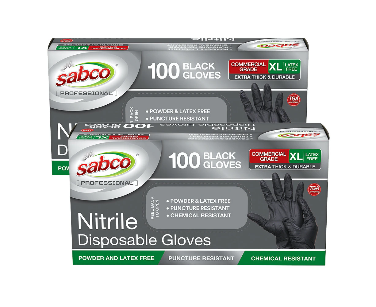 200pc Sabco Professional Disposable Nitrile Gloves XL Latex-Free Protection BLK