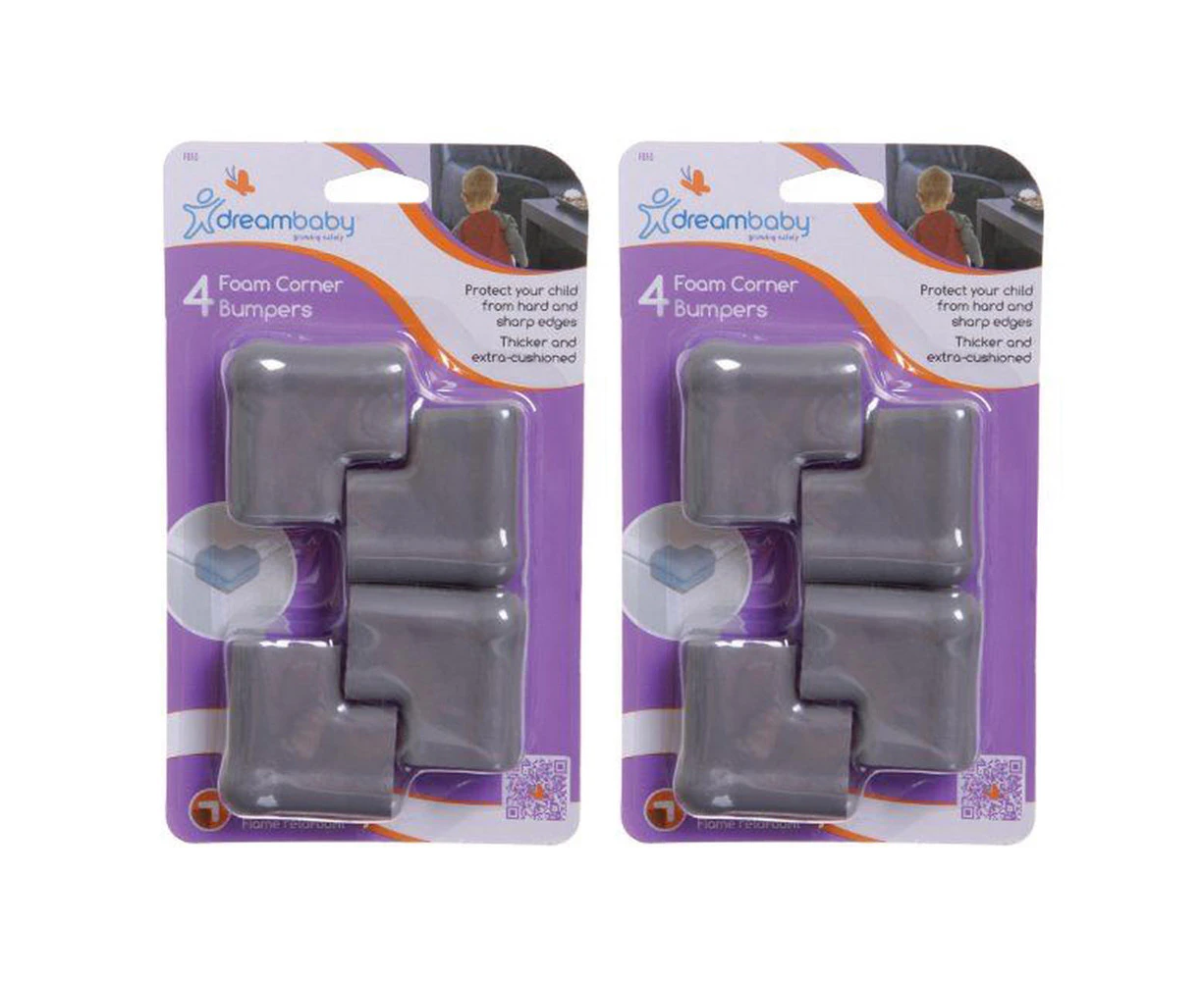 2x 4pc Dreambaby Toddler Safety/Protection Furniture Foam Corner Bumpers Grey