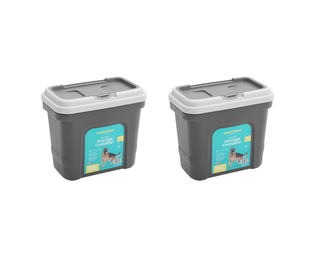 2x Paws & Claw 49.5cm 30L Pet Dry Food Storer W/Scoop Bin Storage Container Grey