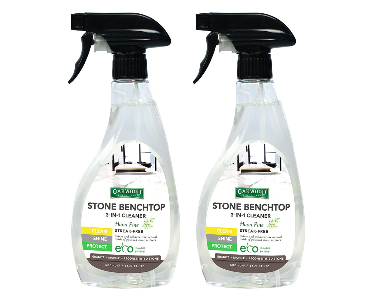 2x Oakwood Stone Benchtop 3-in-1 Surface Cleaner 500ml Spray Protector Huon Pine