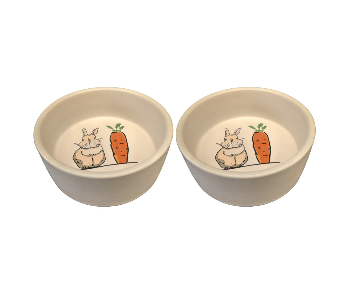 2x Lepets 13.5cm Frost Rabbit & Carrot Ceramic Cat Pet Food/Meal Bowl Container