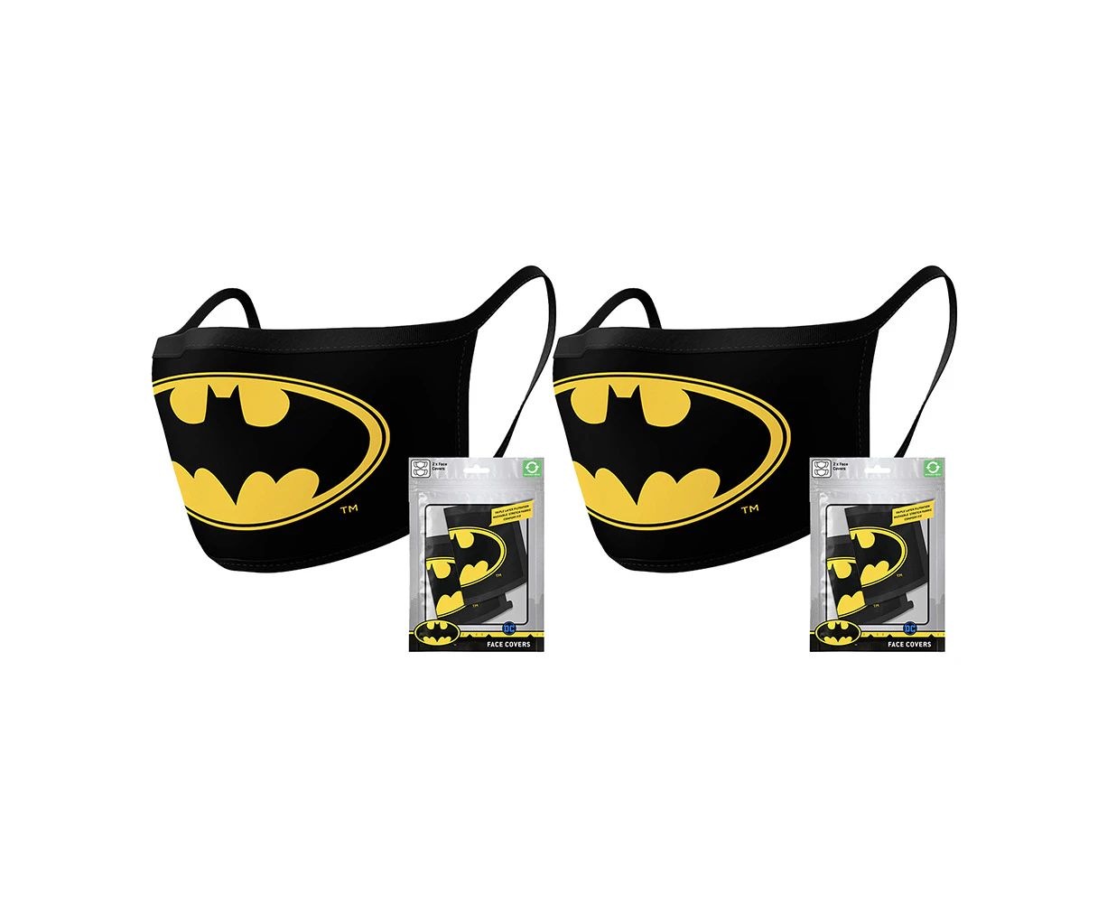 4pc DC Comics Batman Logo Themed Fabric Reusable Mask/Face Covering Yellow/Black