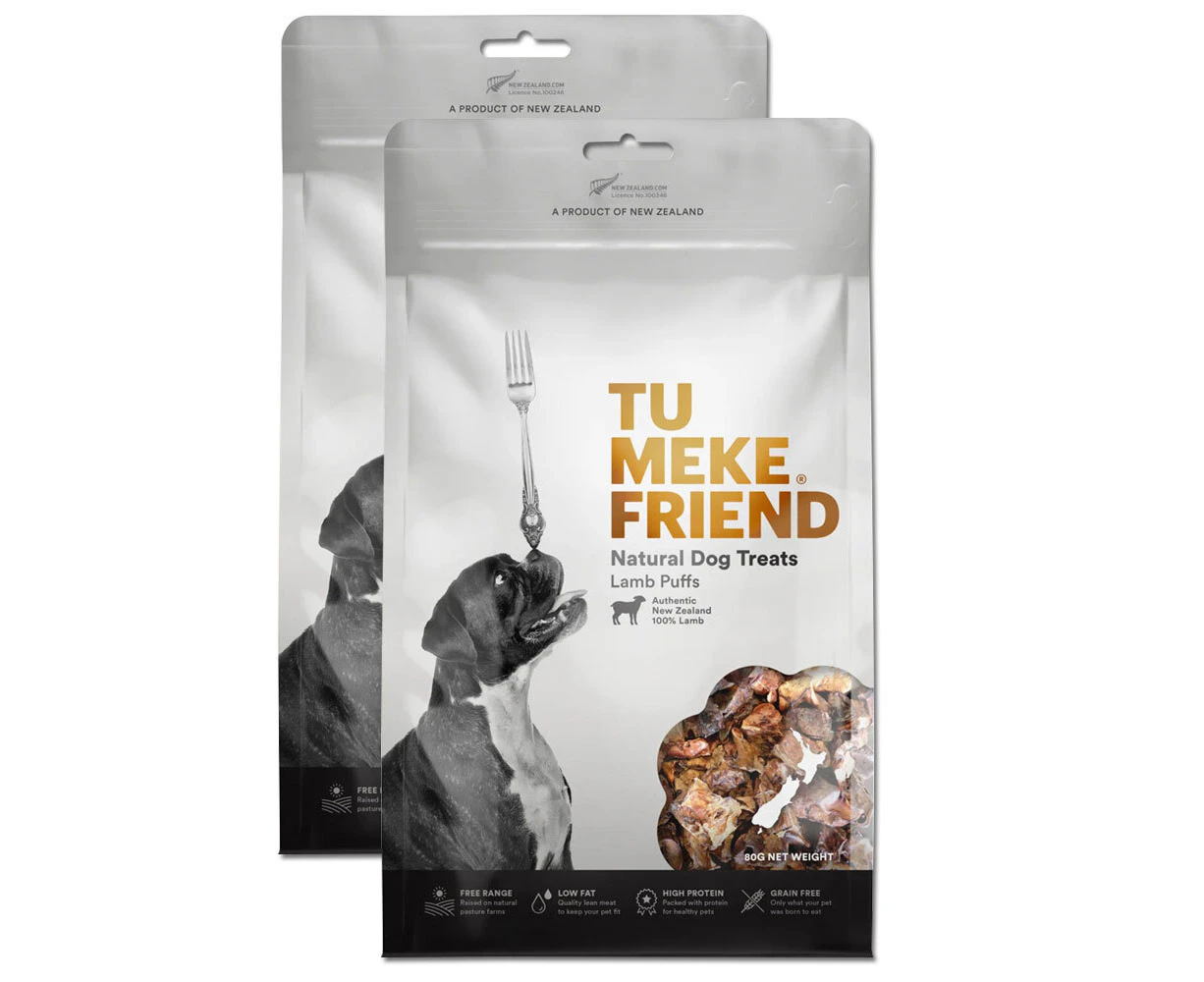 2x Tu Meke Friend 60g Air-Dried Natural Dog Treats Lamb Puff Pet Reward Snack