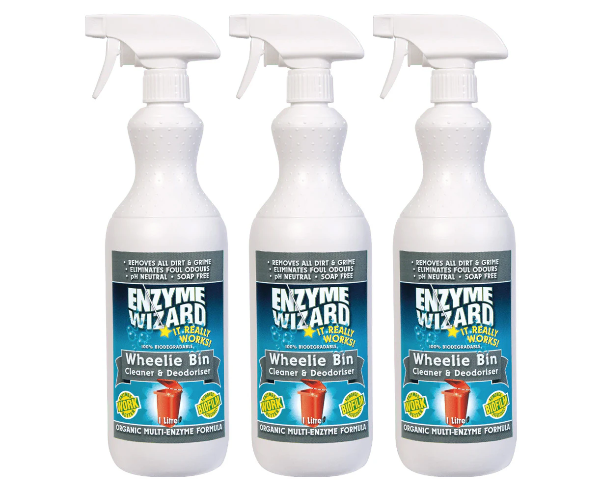 3x Enzyme Wizard Wheelie Bin Cleaner And Deodoriser 750ml Home Cleaning Spray