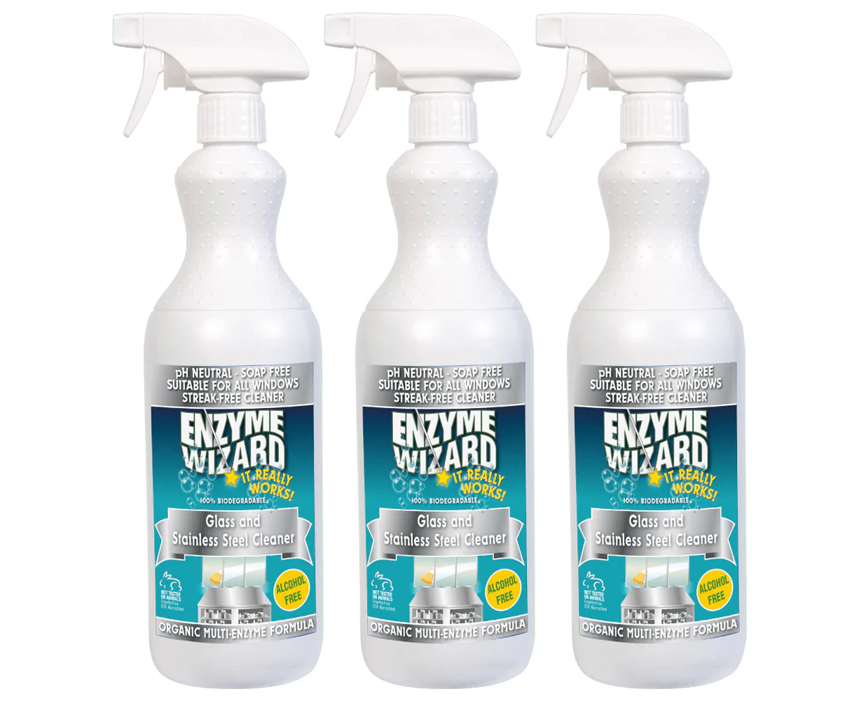 3x Enzyme Wizard Glass And Stainless Steel Cleaner 750ml Home Cleaning Spray