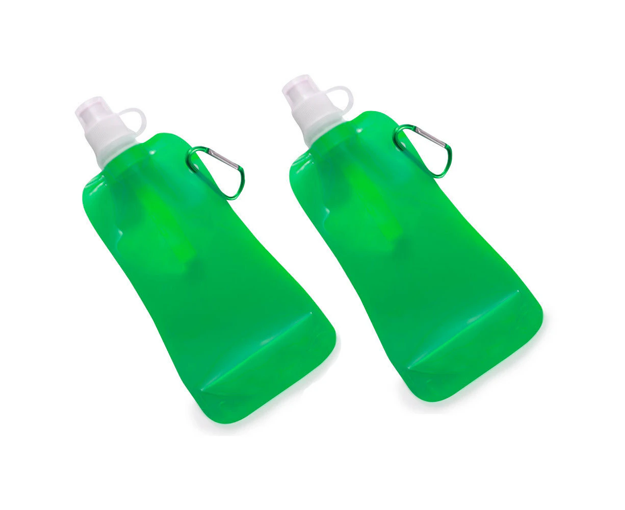 2x Doozie 450ml Collapsible/Camping Water/Drink Bottle Gym/Sport/BPA Free Green