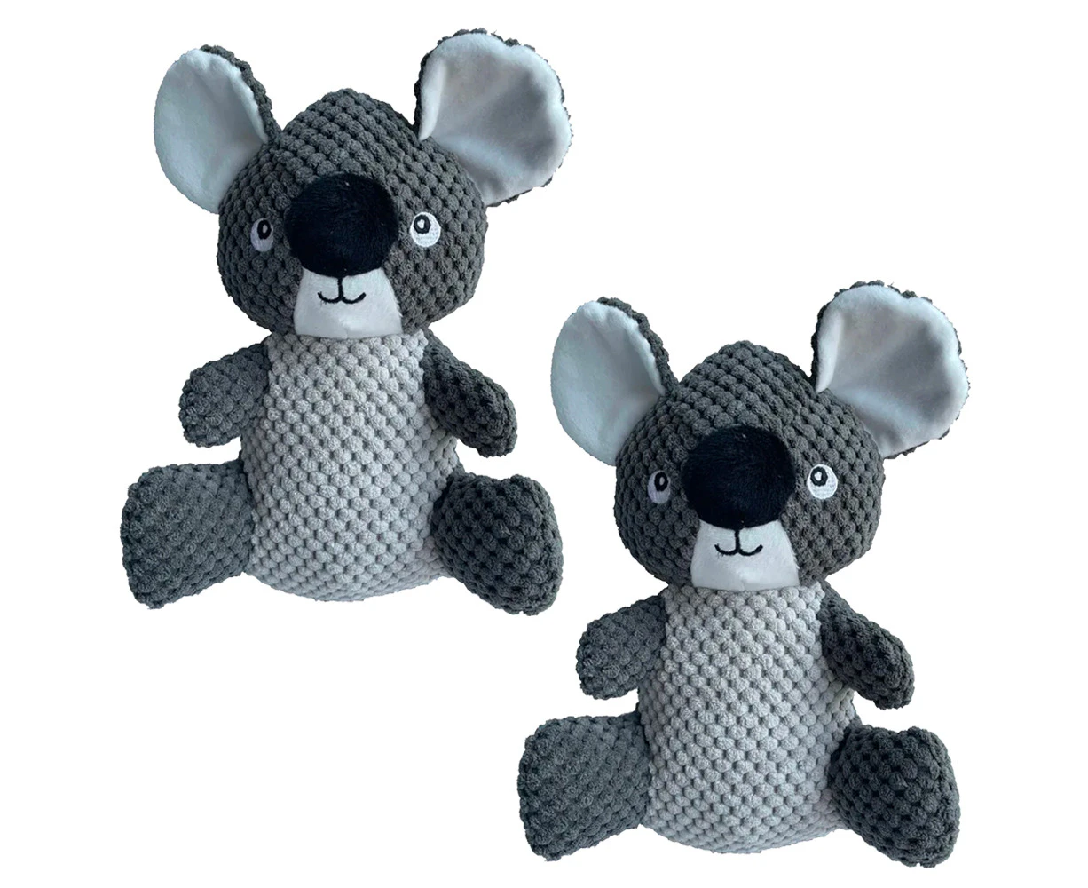 2x Paw Play Plush Koala Chew Soft Plush Squeak Sound Cat/Dog Pet Play Toy 25cm