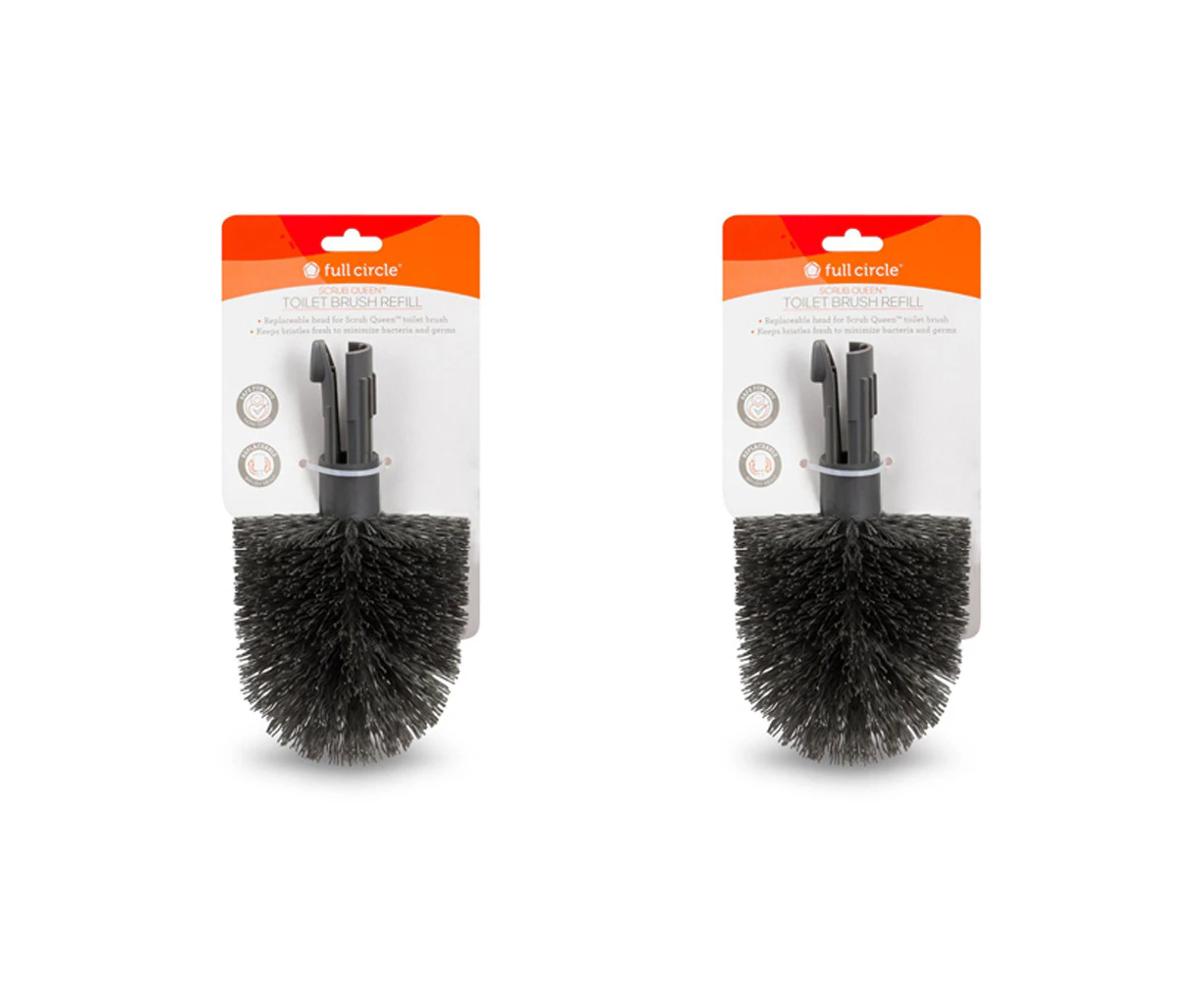 2x Full Circle Scrub Queen Toilet Brush Head Refill Replacement Cleaner Grey