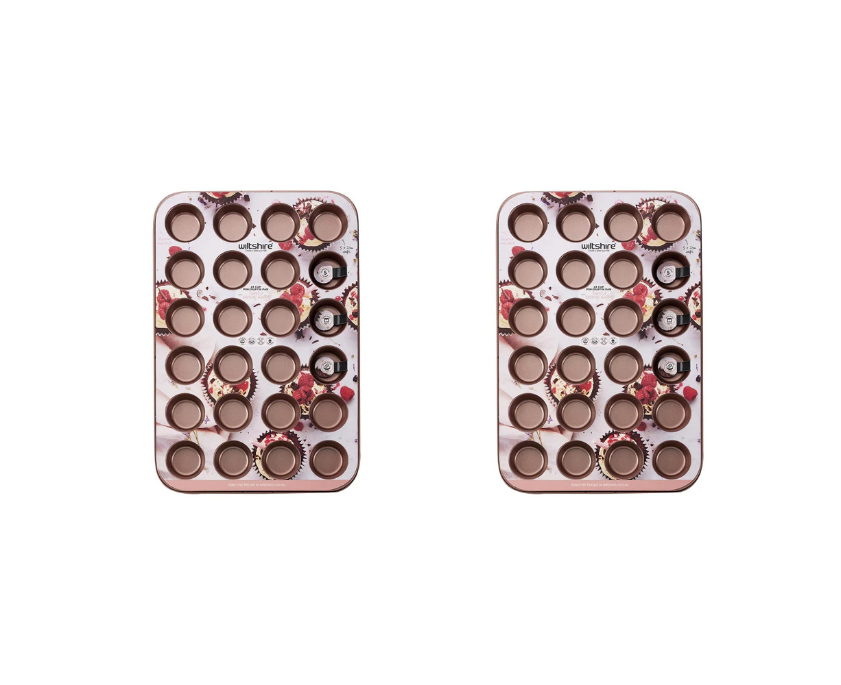 2x Wiltshire Rose Gold 24 Cup Non-Stick Muffin/Cupcake Oven Safe Baking Pan