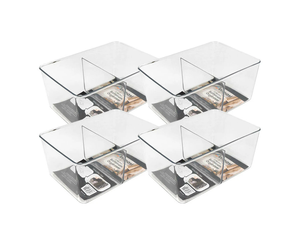 4x Kemasi Clear Bathroom Sink Top Storage Organiser Caddy 2 Compartments 22x15cm