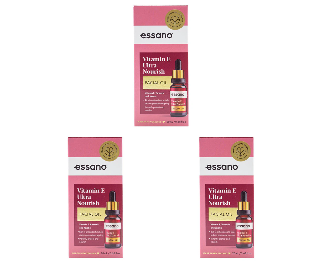 3x Essano Vitamin E Ultra Nourish Facial Oil Vitamin E Tumeric & Jojoba 20ml