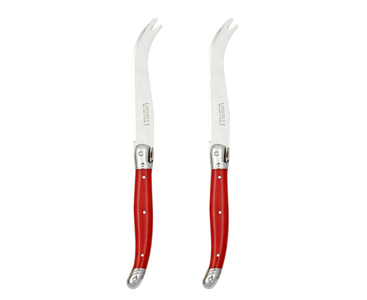 2pc Andre Verdier Laguiole Debutant Cheese Cutlery Stainless Steel Knife Red