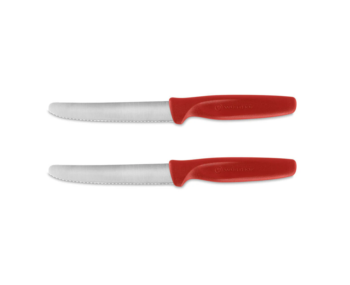 2x Wusthof Create Steel Serrated Paring Knife Non-Slip Kitchen 10cm Blade Red