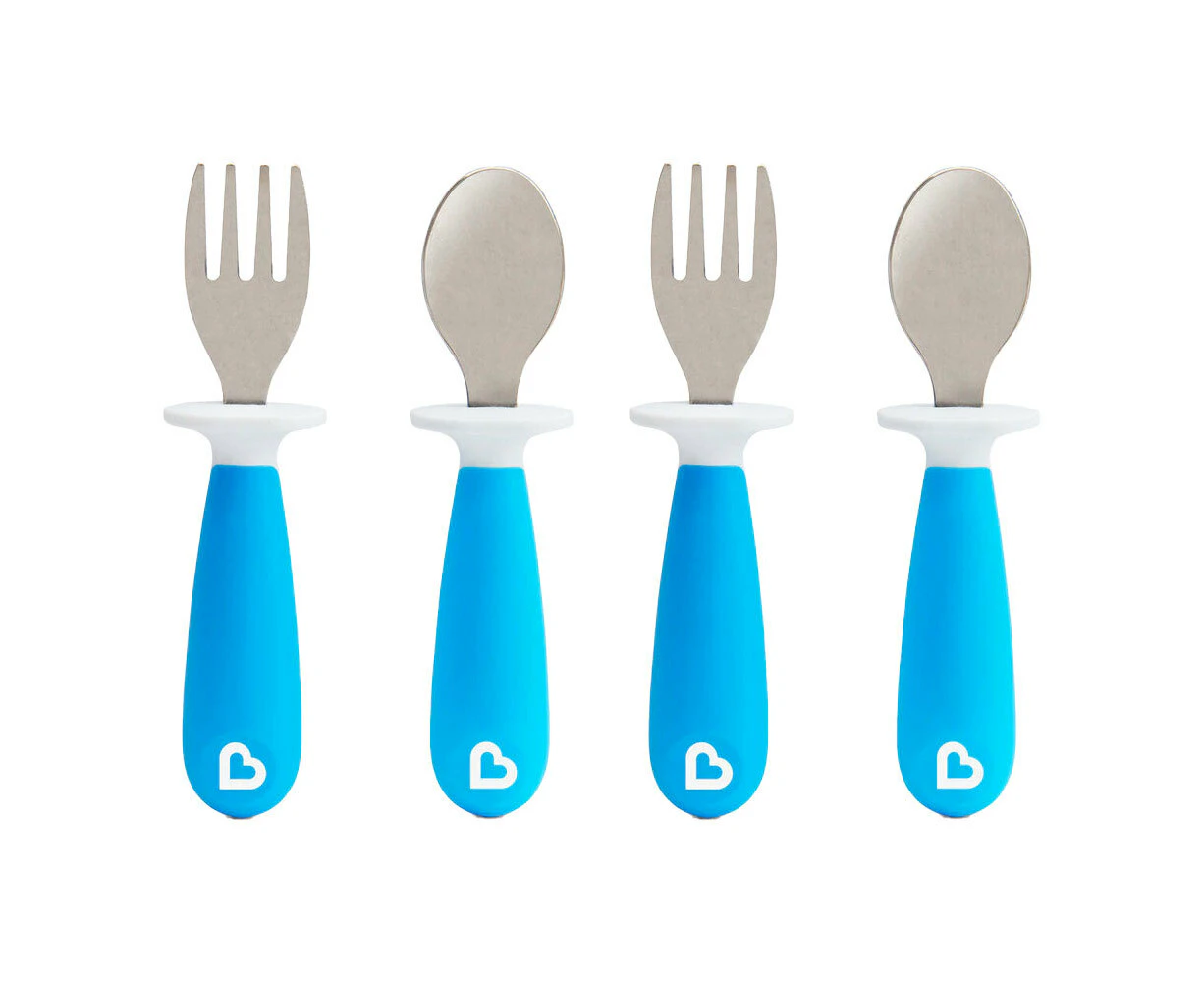 4PC Munchkin Raise Toddler/Baby Fork and Spoon Set w/Choke Guard (Blue) 12M+