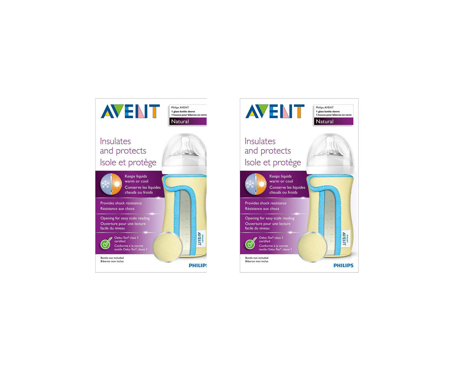 2x Philips Avent Natural Glass Sleeve/Baby Bottle Insulated Cover 240ml