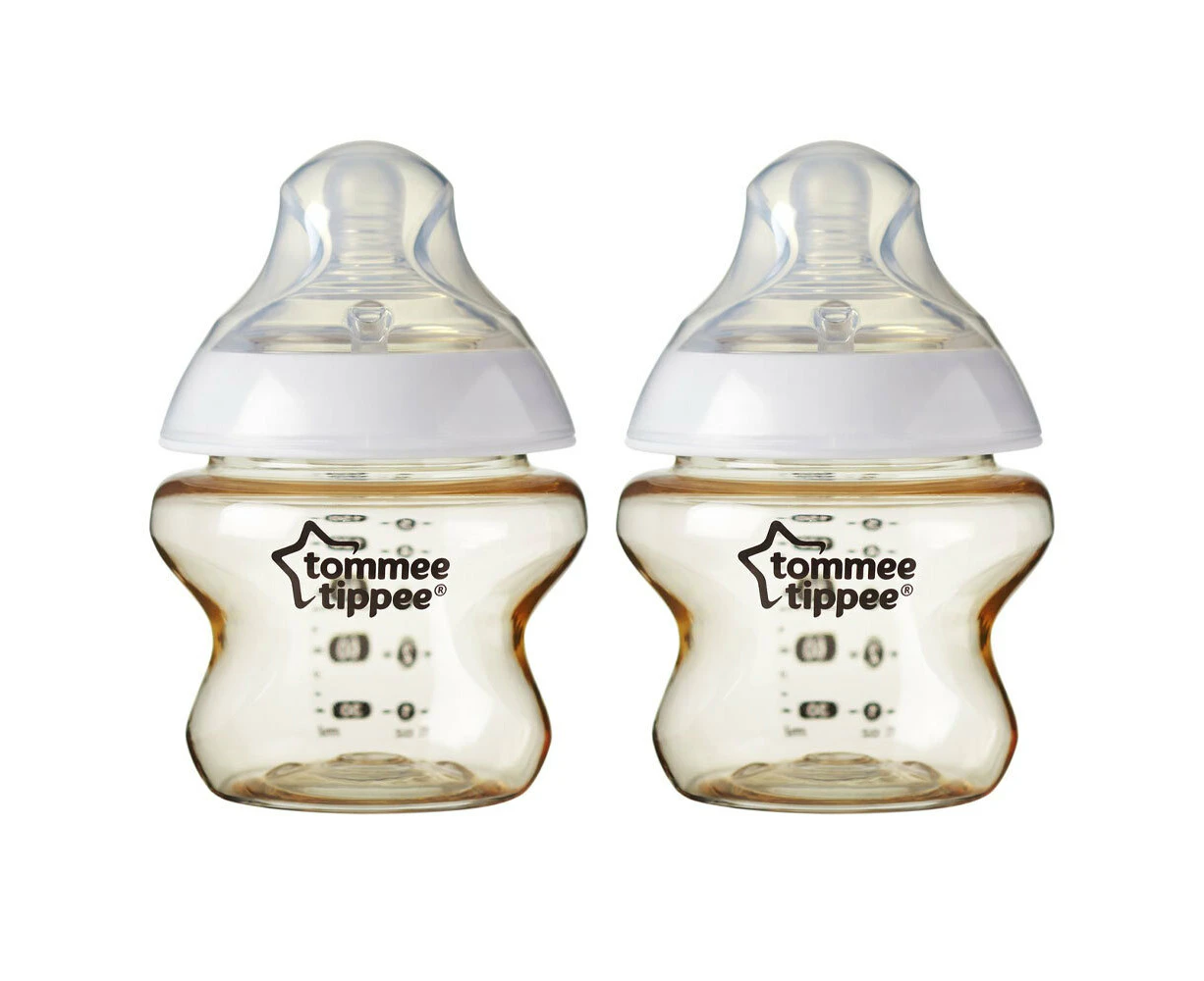 2x Tommee Tippee Closer To Nature Super Soft Silicone Teat Bottle 150ml 0M+