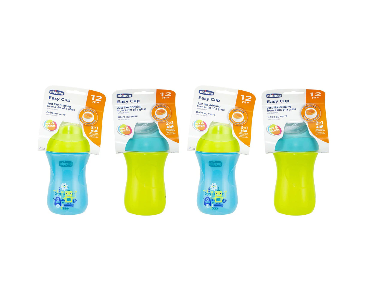 2x Chicco Nursing Baby 266ml Easy Cup Spill Proof Training Drink Sippy 12m+ Boy