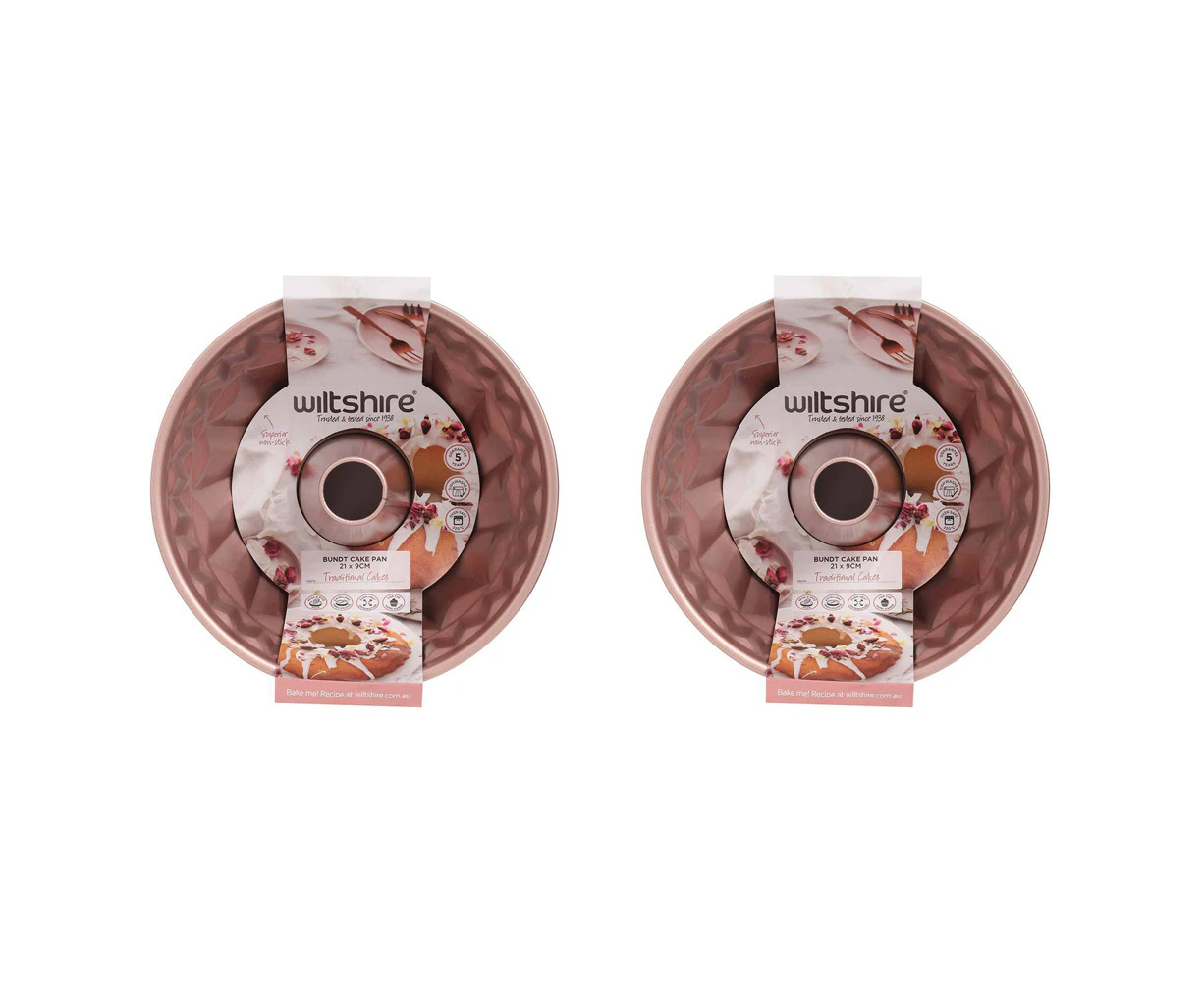 2PK Wiltshire Rose Gold Non-Stick Round Bundt Pan Oven Safe Baking Tin 21cm