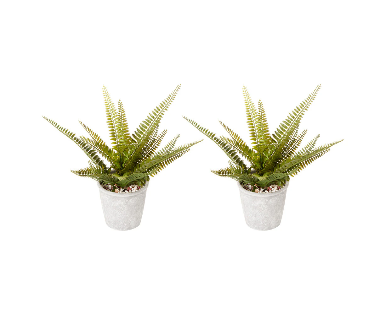 2x Cooper & Co Boston Artificial Indoor Decorative Plant Leafy Fern Green 30 cm