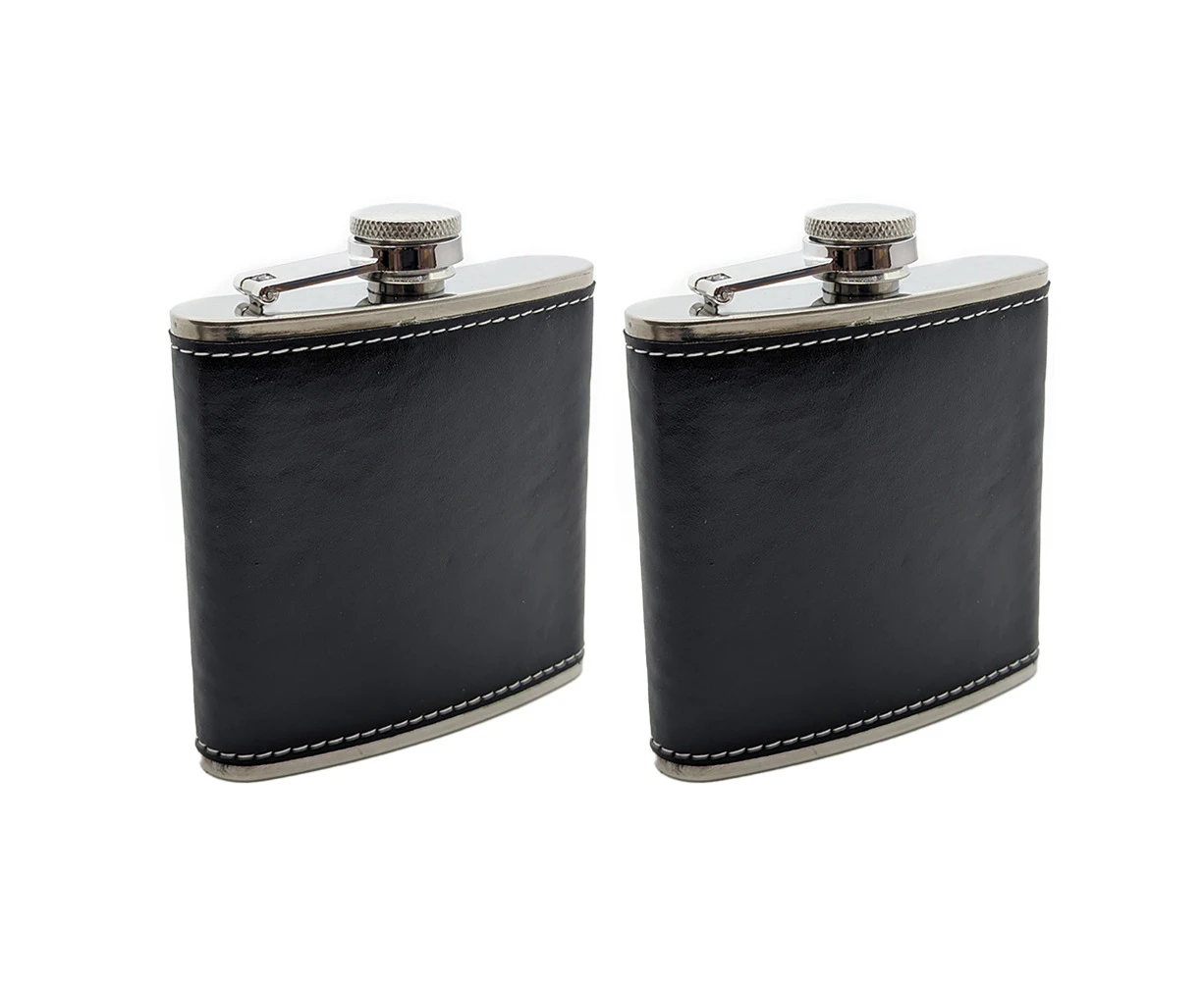 2PK Stainless Steel Portable Lightweight Pocket Textured Hip Flask w/PVC Cover