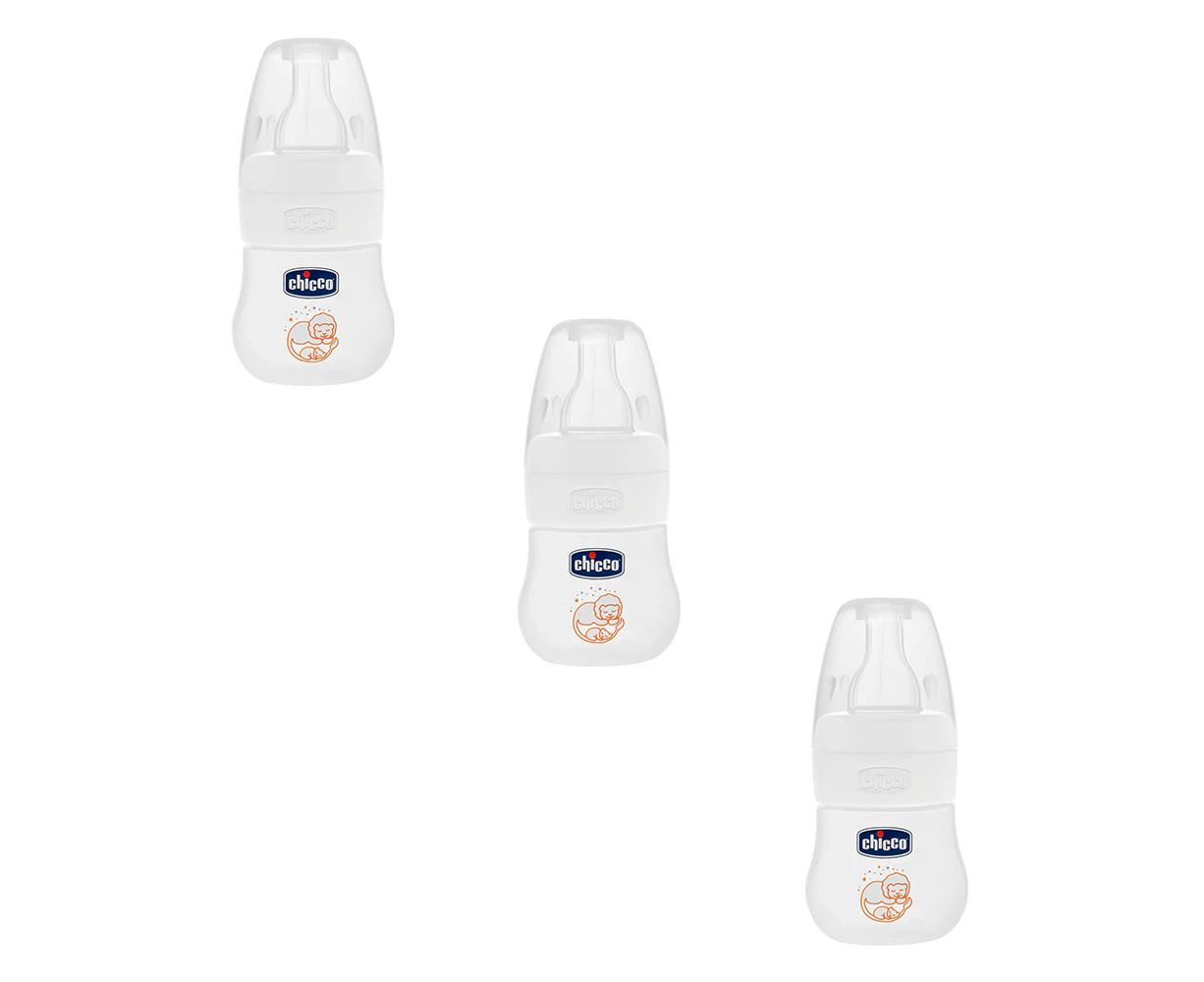 3x Chicco Nursing Baby Micro 60ml Feeding Milk Bottle w/ Silicone Teat 0m+ Clear