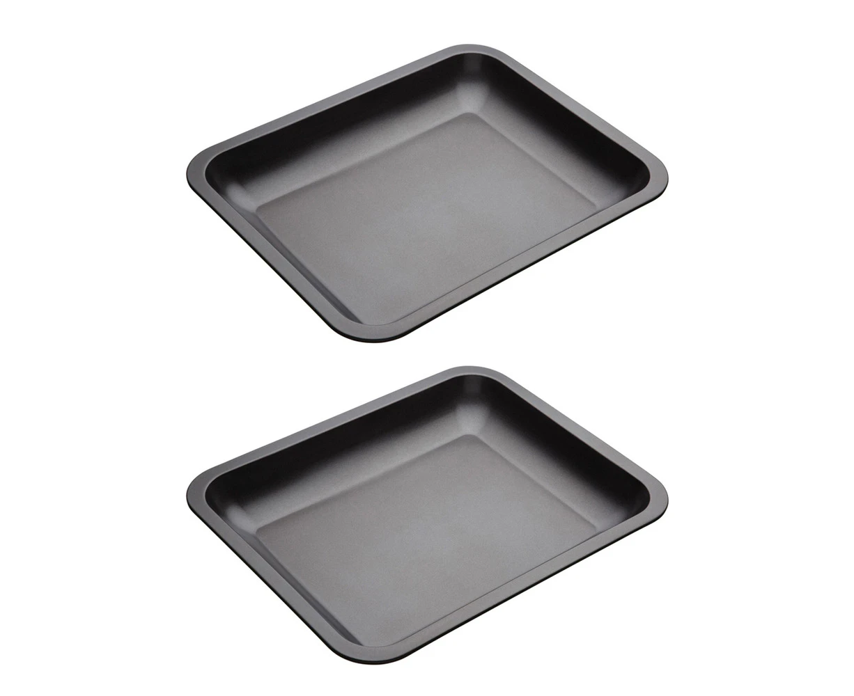 2x Mastercraft 39x31cm Heavy Base Non-Stick Roasting Pan Baking Tray Large Black