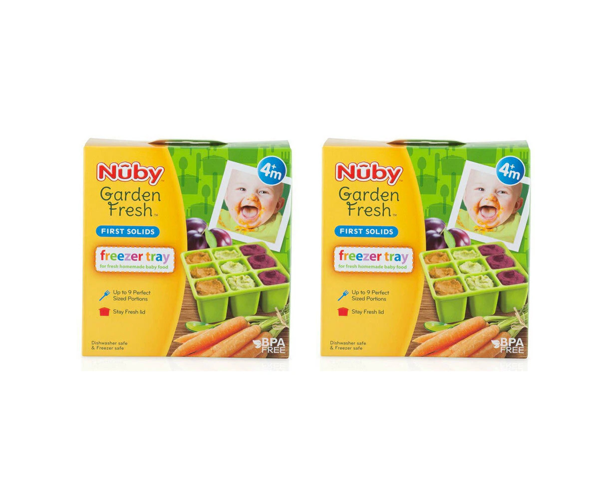 2x Nuby Garden Fresh 9 Compartment Flexible Silicone Freezer Tray 4m+ Assorted