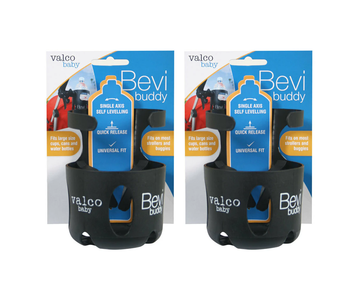 2PK Valco Baby Universal Bevi Buddy Storage 1.5L Cup Holder for Pram/Stroller BK