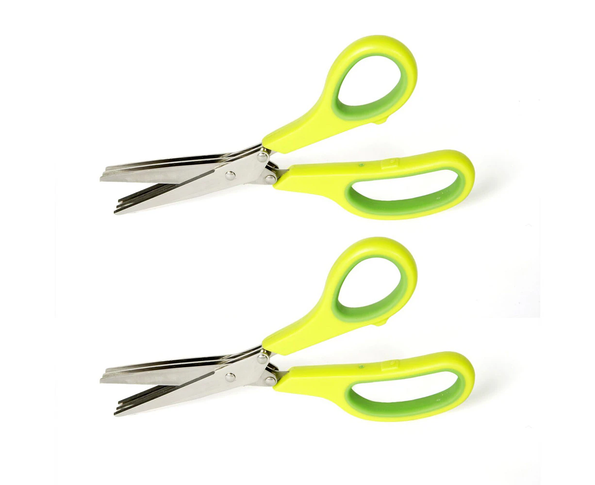 2x Cuisena 3-Blades Stainless Steel Herb Scissors Kitchen Cutting Shears Green