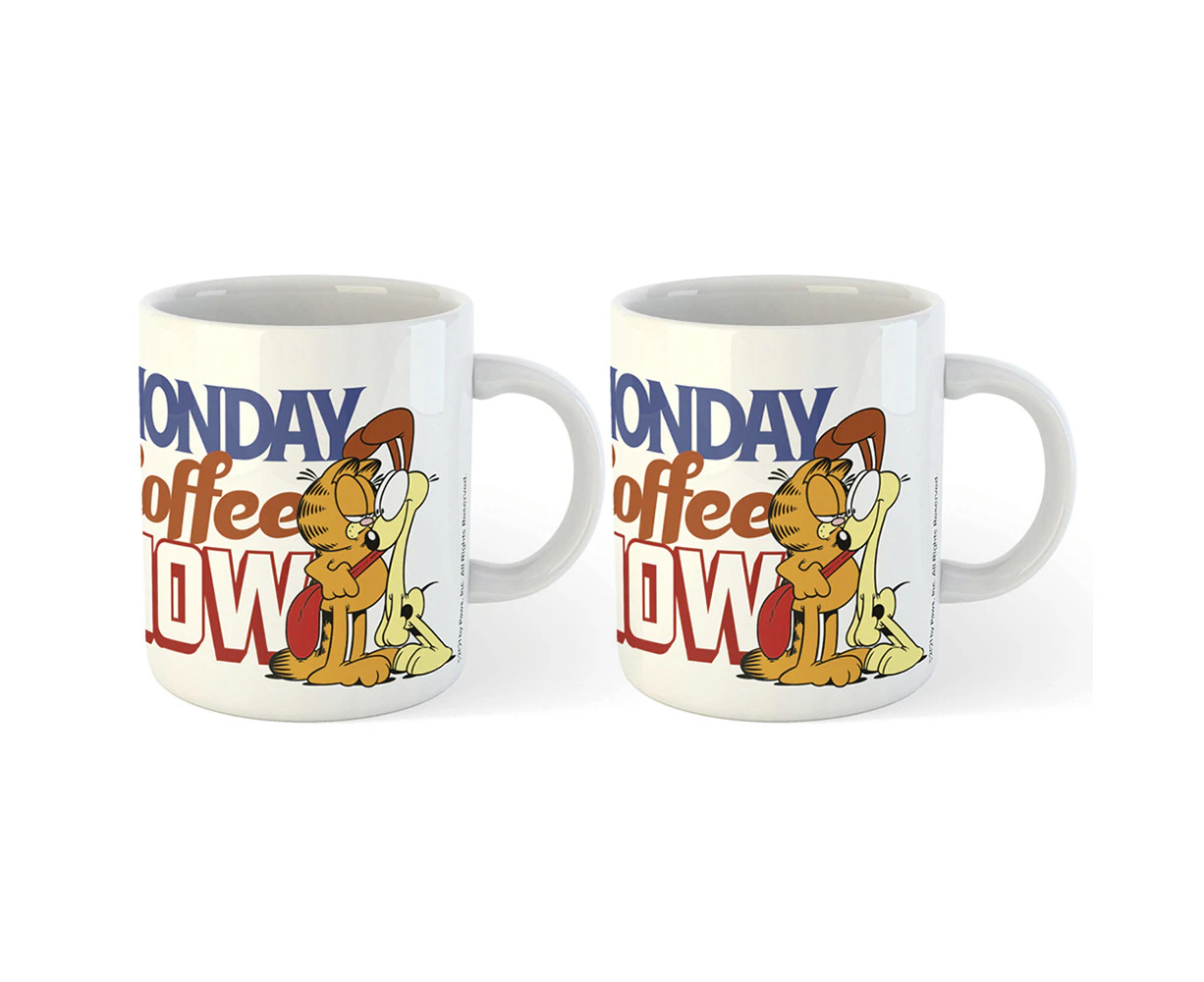 2x Garfield Monday Coffee Now Kids Cartoon Themed Coffee Mug Drinking Cup 300ml