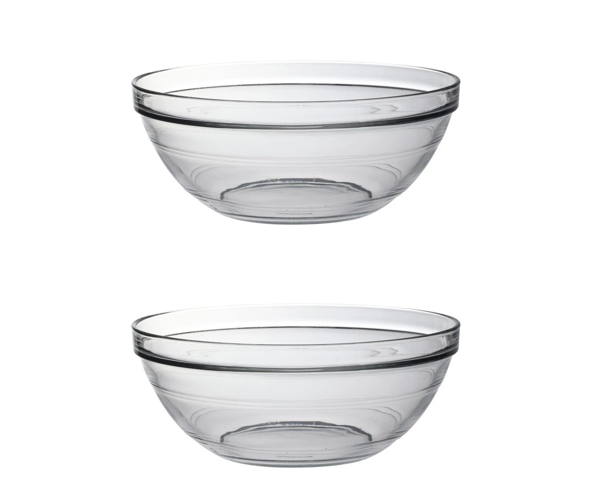 2x Duralex Lys 23cm/2.4L Stackable Glass Dish Bowl Round Serving Tableware Clear