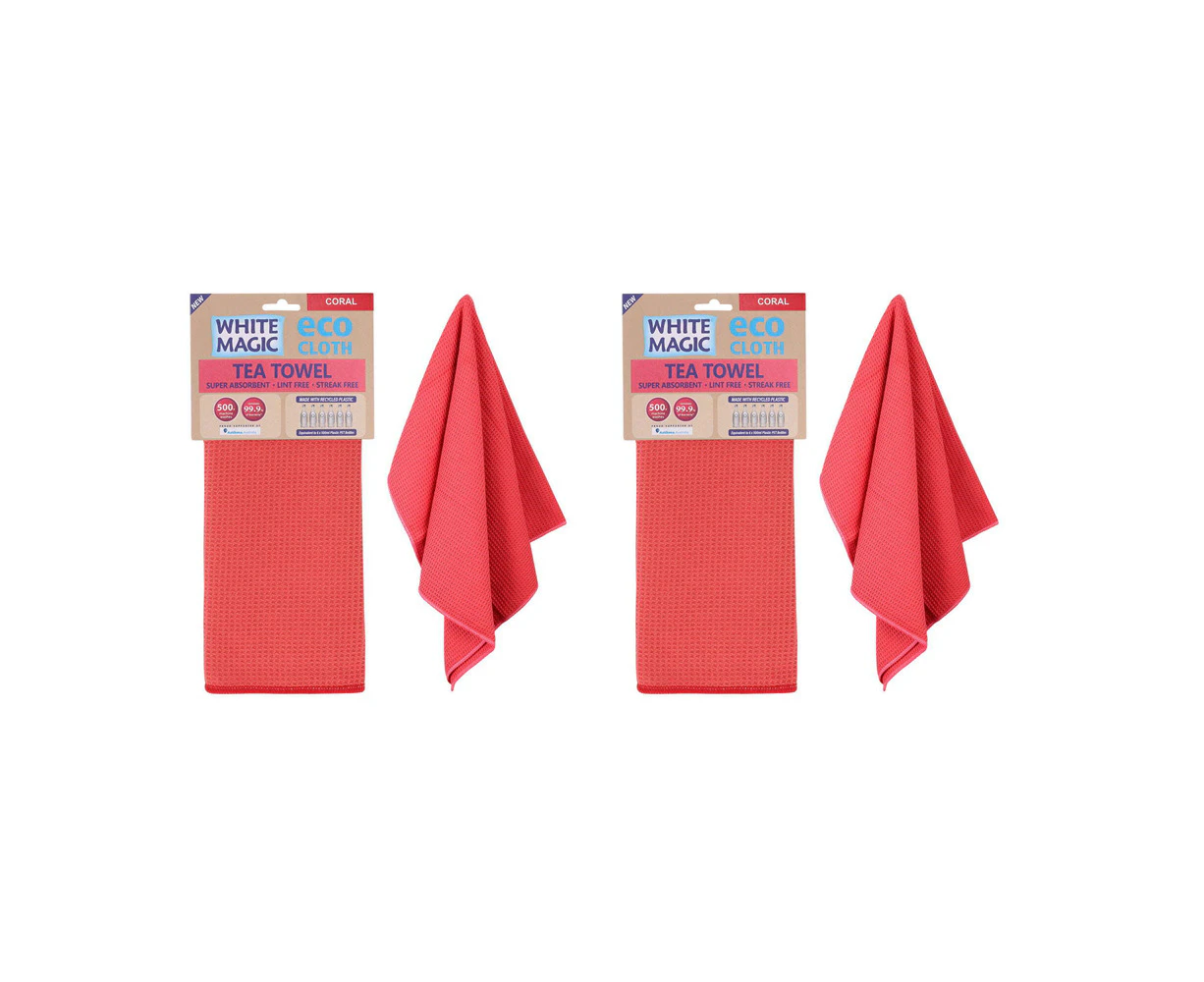 2x White Magic Reusable 70x50cm Tea Towel Absorbent Cleaning/Drying Cloth Coral