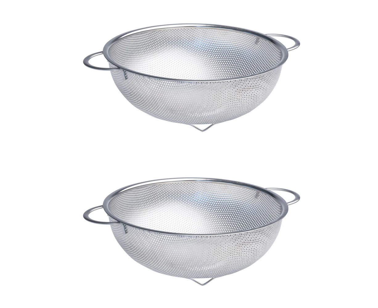 2x Cuisena Perforated 25cm Stainless Steel Colander Strainer Basket w/Handle SLV