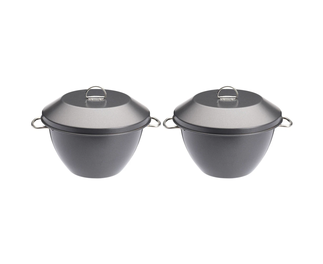 2x Mastercraft Heavy Base 20cm/2L Non-Stick Pudding Steamer w/Cover & Handle GRY