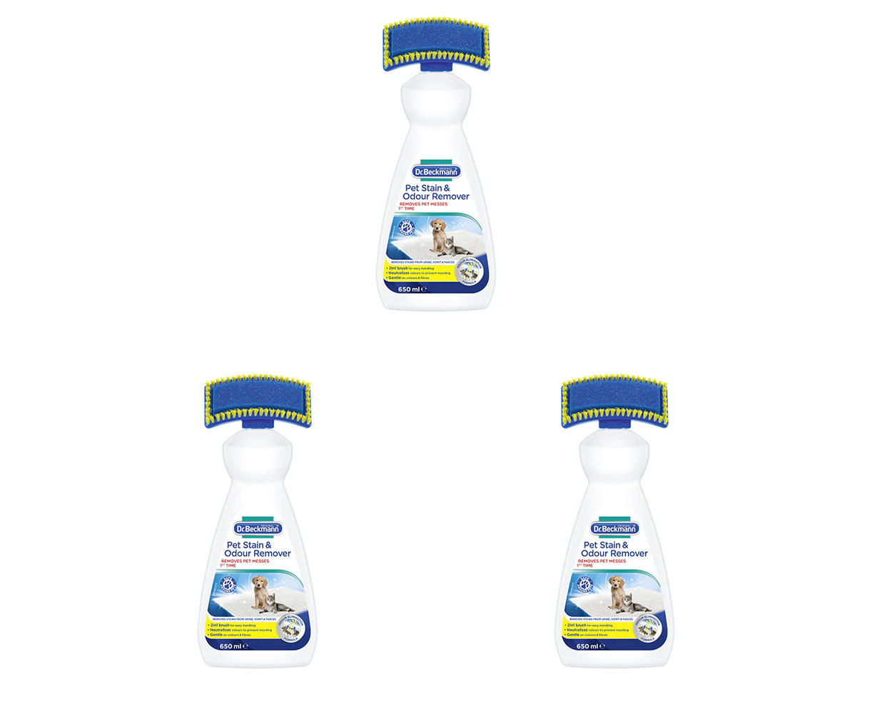 3x Dr Beckmann Pet Stain & Odour Remover Dog/Cat Dirt Carpet/Upholstery Cleaner