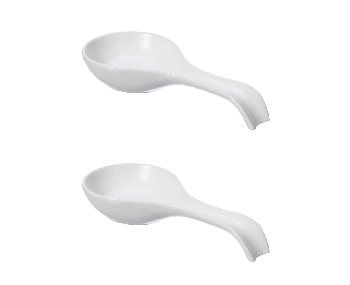 2x Oggi 21.5cm Ceramic Spoon Rest w/ Long Handle Kitchen Cooking Utensil White