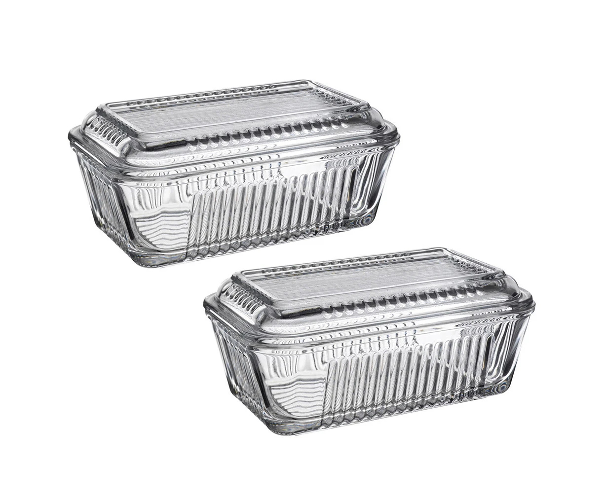 2x Pasabahce 480ml Kitchen Butter Dish Keeper Glass Container Storage Holder CLR