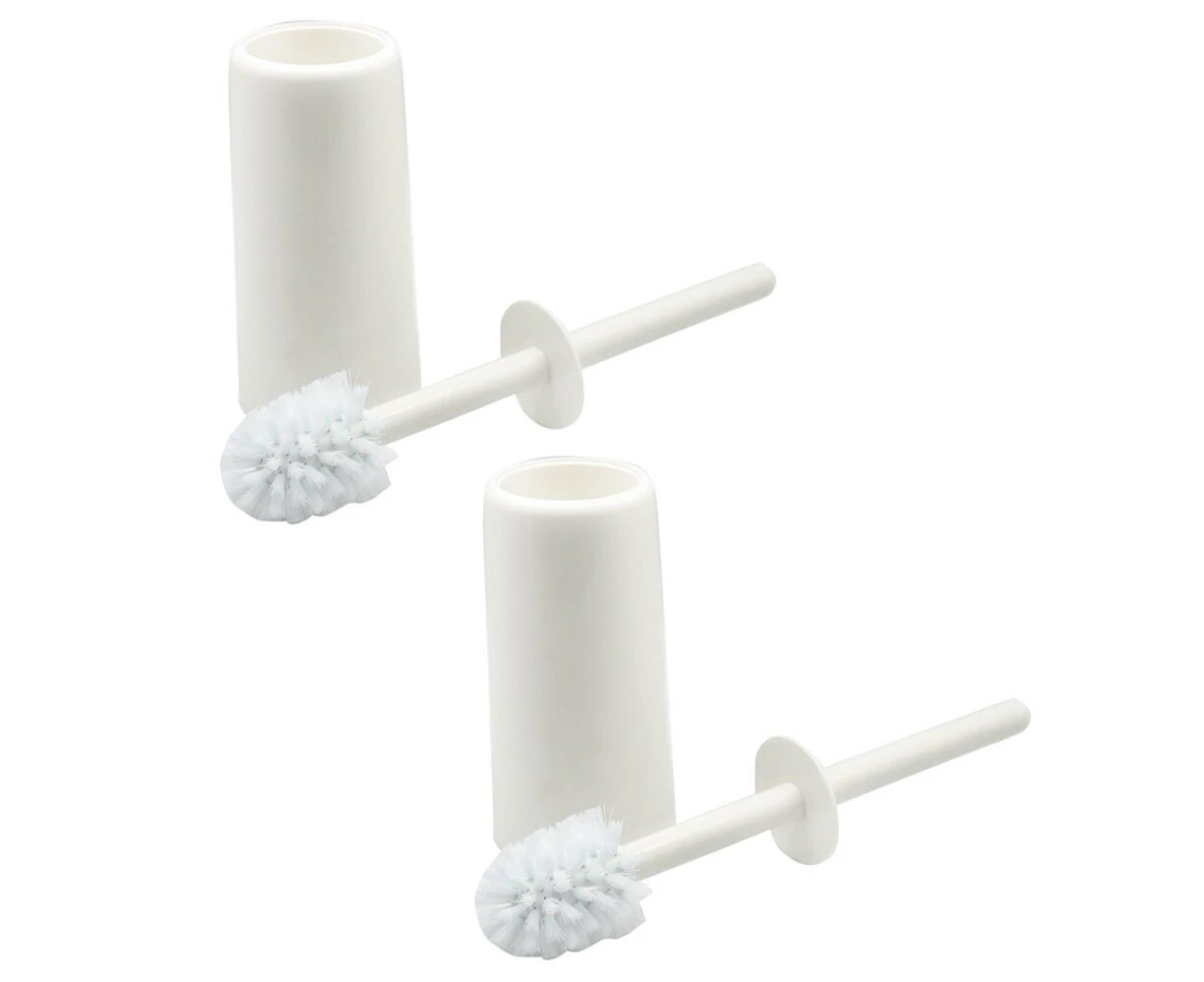 2x White Glove Bathroom Plastic Cleaning Toilet Brush w/ Holder Accessory White