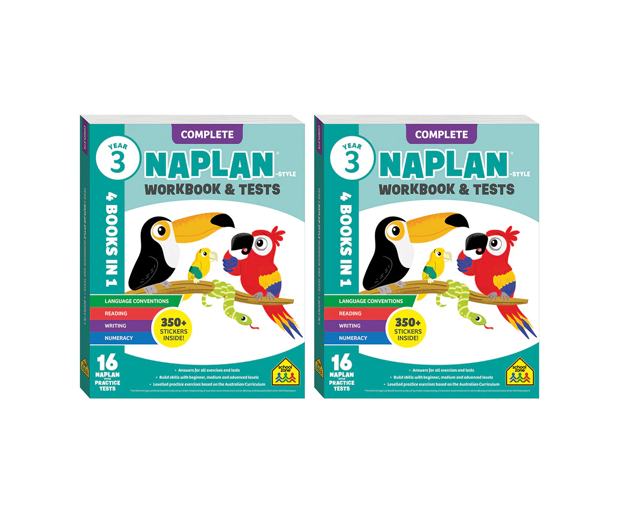 2x School Zone Year 3 Naplan Style Complete Workbook & Tests Learning Kids 5-10y