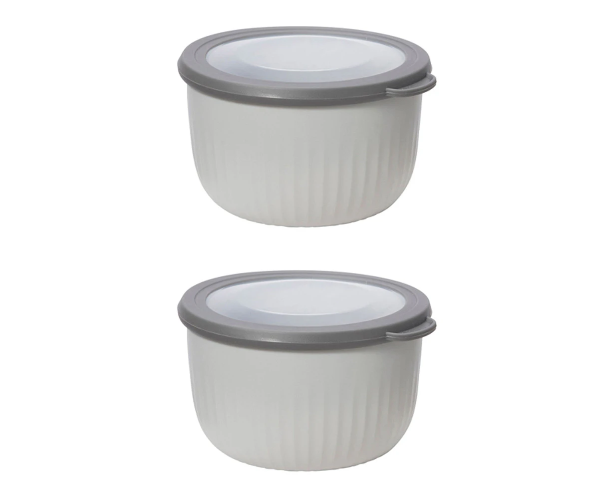 2x Oggi 1.3L Plastic Prep & Serve Bowl Kitchen Food Serving Container w/Lid Grey