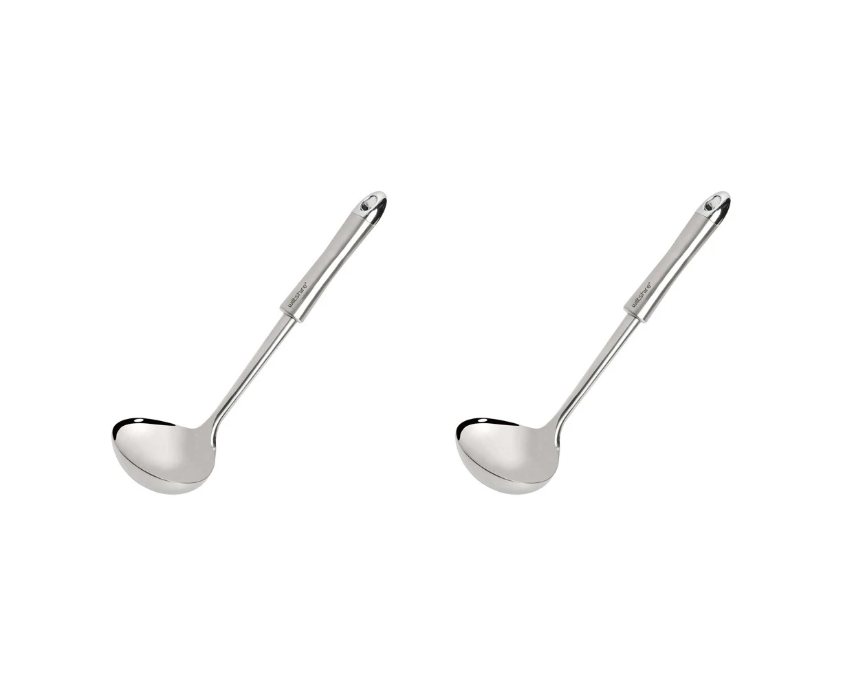 2PK Wiltshire Industrial Long Handle Kitchen Utensil Stainless Steel Soup Ladle