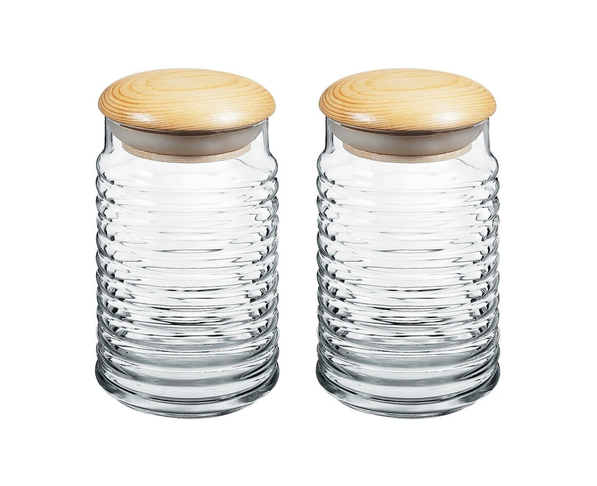 2x Pasabahce Babylon 1120ml Glass Canister Storage Container Organiser w/Lid CLR