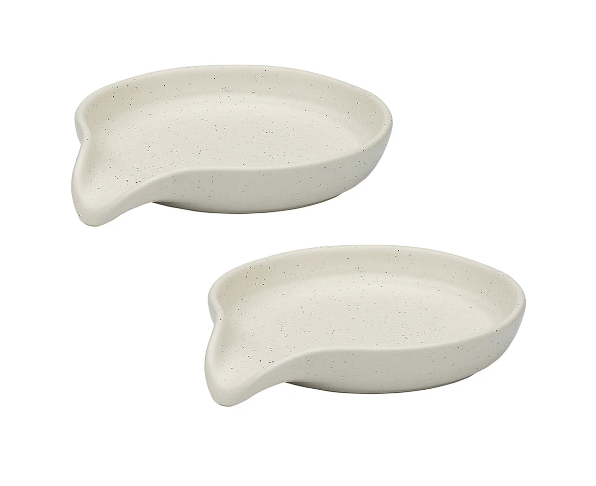 2x Ecology Ottawa Stoneware Rustic Spoon Rest/Tray/Plate w/ Lip 12x14cm - Calico