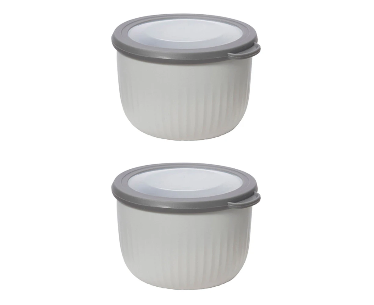 2x Oggi 660ml Plastic Prep & Serve Bowl Kitchen Food Serving Container w/Lid GRY