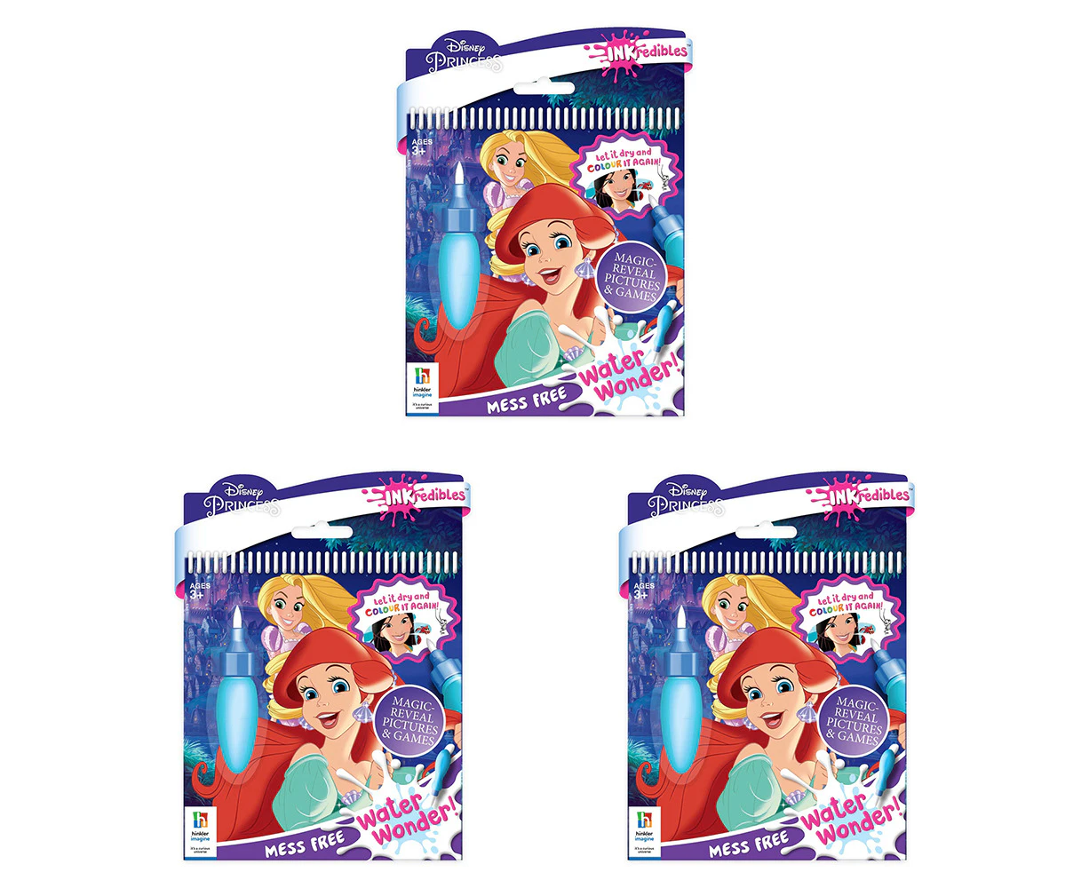 3x Inkredibles Disney Princess Mess Free Water Wonder Reveal Activity Book 3y+