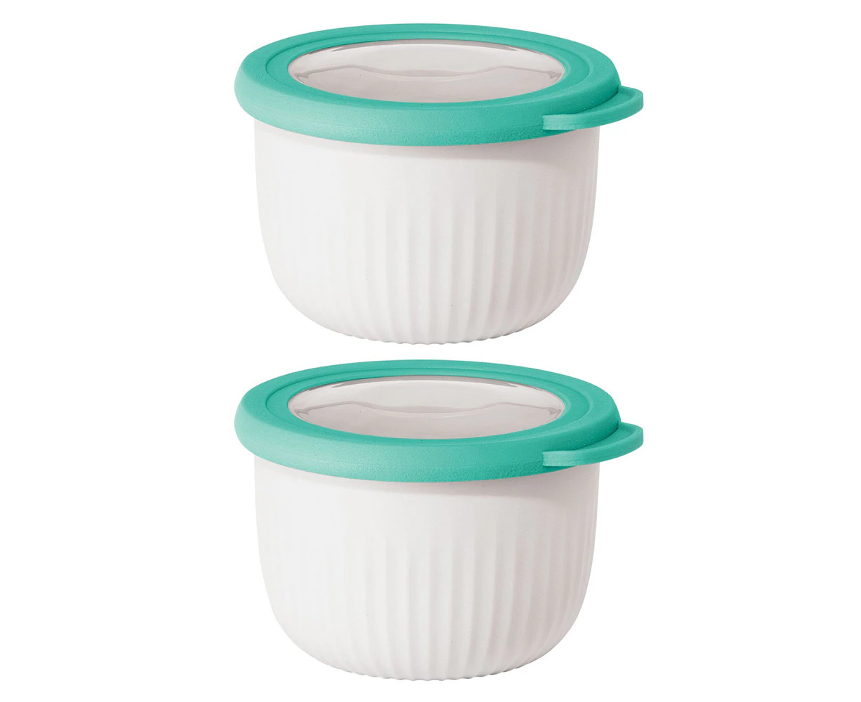 2x Oggi 660ml Plastic Prep & Serve Bowl Kitchen Food Serving Container w/Lid WHT