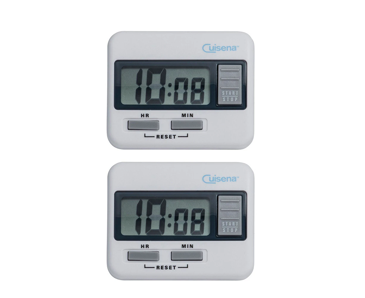 2x Cuisena 20-Hour Plastic Digital Timer Kitchen Baking/Cooking Alarm Beeper WHT